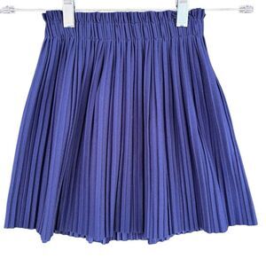 NEW Zara Navy Pleated Mini Skirt Girl Size 8 Flare Flowy Elastic Paper Bag Waist